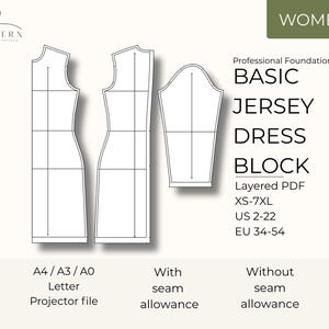 Jersey Dress Pattern Pdf Download Basic Block Pattern Beginner Sewing Tutorial Instant Digital Large Size Womens Shift Tshirt Design Stretch