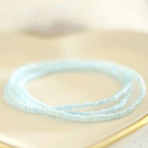 Pastel Blue Seed Bead Bracelet, 3mm Czech Glass Stretch Bracelet, Minimalist Beaded Jewelry for Women Teens