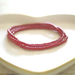 Ruby Red Czech Glass Seed Bead Bracelet, Dainty Stretch Bracelet, Gift for Teen Girl or Woman