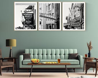 Nashville black and white photography country music decor Nashville gift city prints apartment home office wall art prints gift idea for him