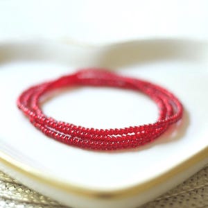 Ruby Red Stretchy Seed Bead Bracelet, 3mm Czech Glass Stretch Bracelet, Dainty Minimalist Everyday Jewelry for Women