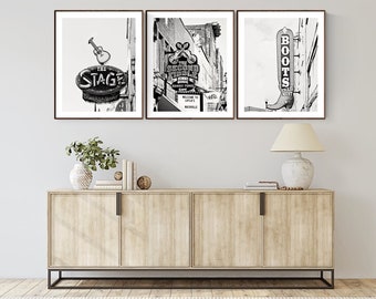 Nashville black and white prints gallery wall set of 3 Nashville sign Nashville wall art country music wall decor Nashville gift photography