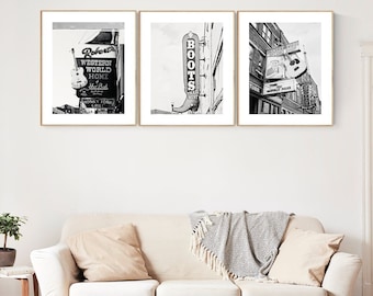 Nashville signs black white prints Roberts Ernest Tubbs Trail West country music decor wall set of 3 Nashville gifts TN wall decor travel