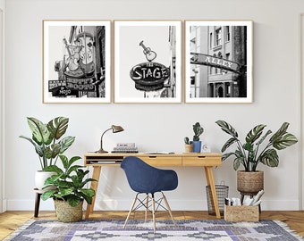 black and white set of 3 prints Nashville signs cowboy western rockabilly artwork country music wall decor travel prints Nash TN airbnb art