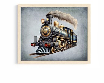 train print vintage steam locomotive transportation decor kids room train nursery artwork little conductor bedroom tween teen boys wall art