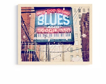 Nashville print Bourbon Street Blues and Boogie bar sign downtown Printers Alley photography country music decor wall art gift for musician