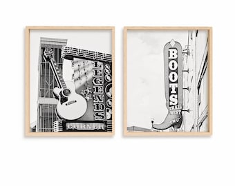 Nashville TN black and white print set of 2 country music artwork travel gifts art downtown Nash home decor apartment gallery wall prints