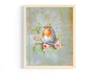 crowned bird watercolor print princess themed wall art for preteen or little girls room whimsical wall decor pastel colors bird lovers gift