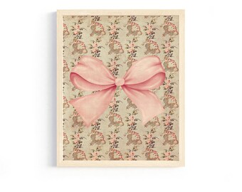 pink bow print coquette room decor vintage girly girl nursery wall art girls bedroom wall art pink bow artwork girls room decor pretty art