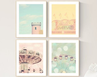 pastel carnival art set of 4 prints carnival prints toddler girl room pastel nursery art carnival nursery decor wall art carnival wall decor