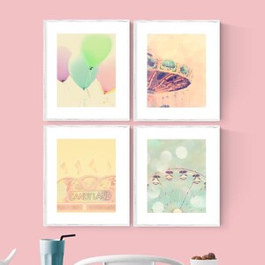 toddler girl room decor, set of 4 prints, carnival art, baby girl wall decor, pastel nursery art, ferri wheel, carnival nursery decor girl