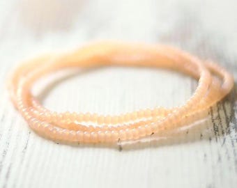 Stretch Peach Seed Bead Bracelet Set of 3, Dainty Stackable Bracelets, 3mm Apricot Czech Glass Bead Bracelet, Minimalist Jewelry for Her