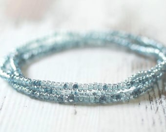 Blue Czech Glass Seed Bead Bracelet Set of 3, Dainty Stretch Bracelet, Everyday Jewelry, Stackable, Minimalist Beaded Bracelet Set for Her