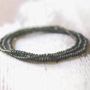 Olive Green Seed Bead Bracelet, Czech Glass Stretch Bracelet, Dainty Minimalist Jewelry