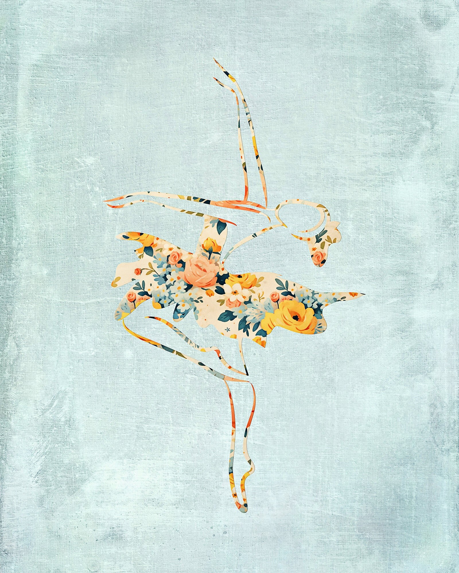 ballerina dancer print ballet dancer wall art girly wall decor tween teen girls bedroom pastel blue vintage floral tutu girl nursery artwork