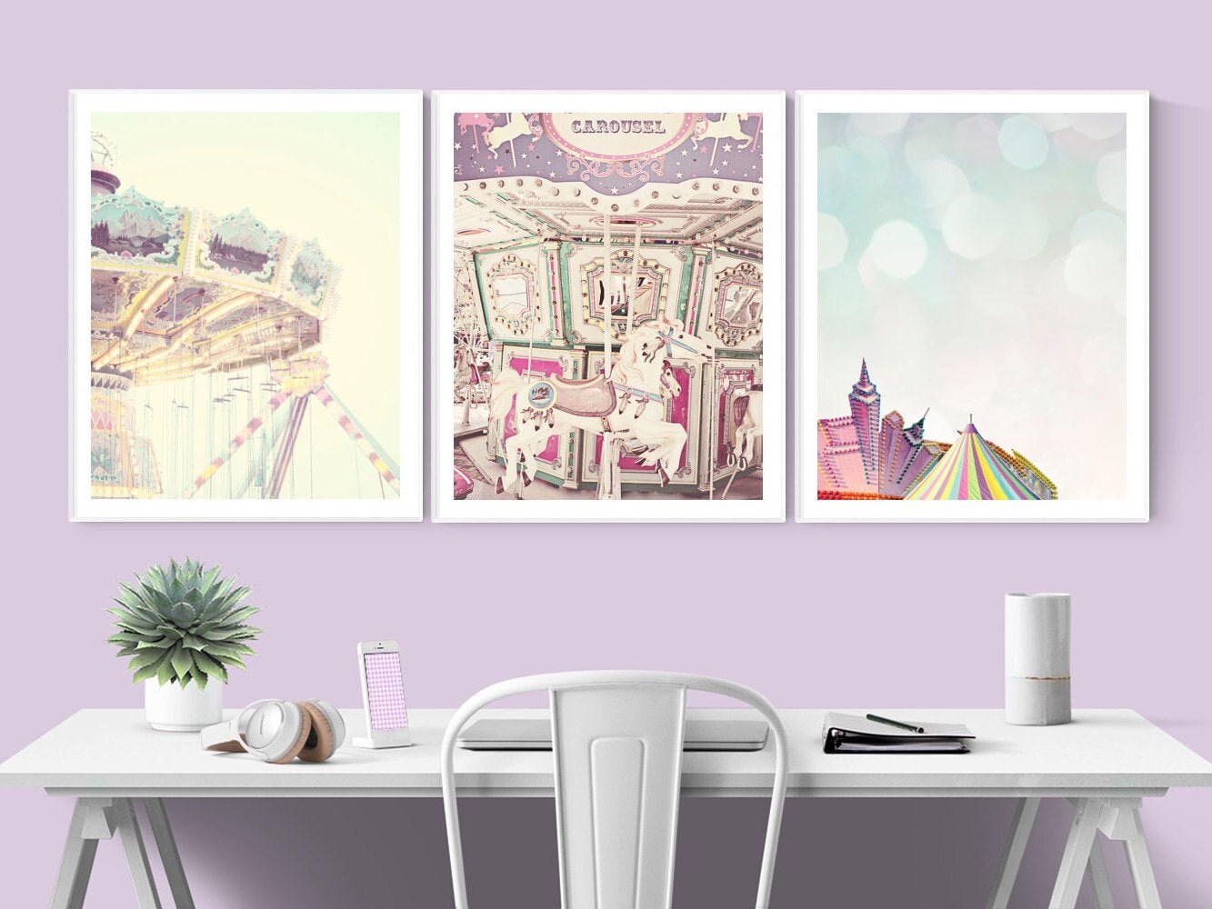 Color pastel wall art set of 2 prints baby girl nursery decor purple