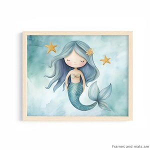 mermaid wall art blue mermaid bathroom wall decor girls room under the sea mermaid girly coquette summer cottage watercolor mermaid prints