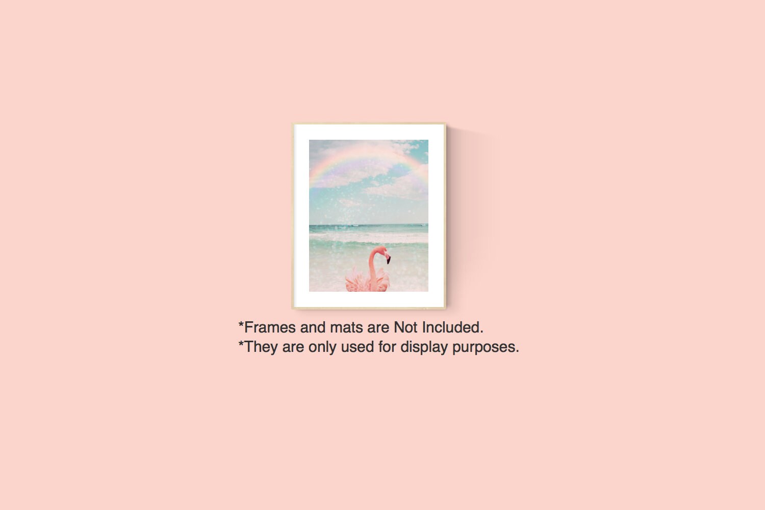 Discover flamingo art tropical bird tween girl bedroom art rainbow sky coastal wall art