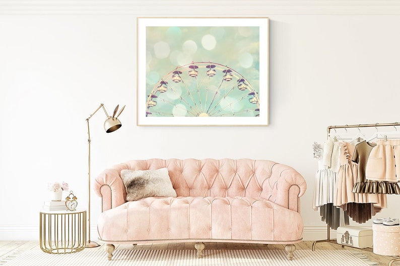 Ferris wheel pictures little girl room decor Pastel green blue art tween girl bedroom decor carnival art girl nursery playroom wall decor image 5