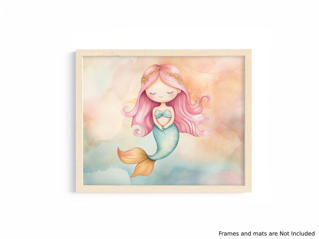 Mermaid Nursery Wall Art Print | Pink Ocean Artwork for Baby Girl Room ...