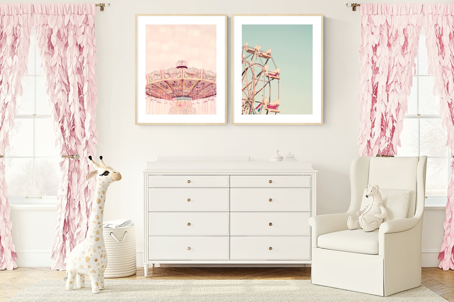 Pink Girl Nursery Wall Art Set of 2 Prints Pastel Wall Decor Etsy