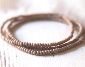 Taupe Seed Bead Bracelet Set, Dainty Neutral Stretch Bracelets, Minimal Stackable Jewelry, Everyday Bracelet Gift