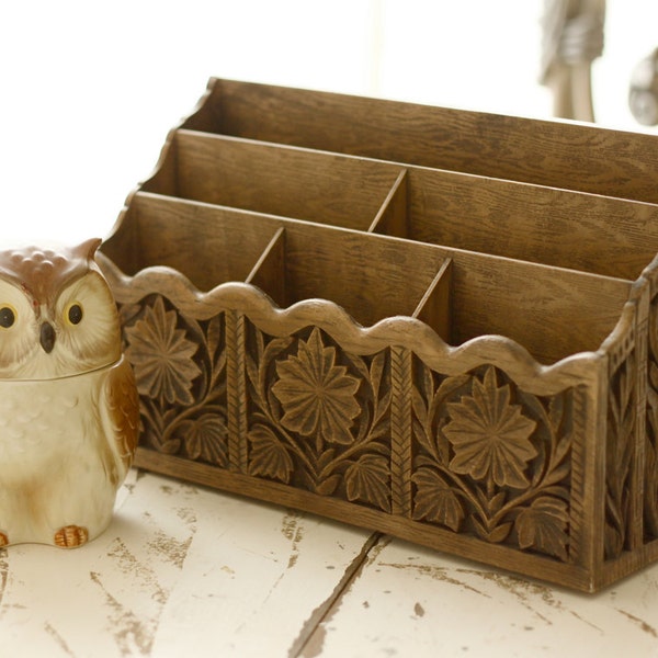 desk organizer faux bois vintage  brown desk caddy