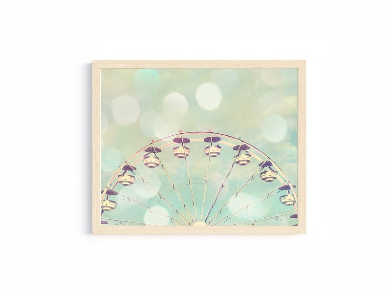 Ferris wheel pictures little girl room decor Pastel green blue art tween girl bedroom decor carnival art girl nursery playroom wall decor image 1