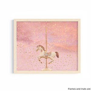 Pink Carousel Horse Print: Whimsical Nursery Wall Art