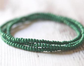 Evergreen Seed Bead Bracelet, 3mm Czech Glass Stretch Beaded Bracelet Set, Minimalist Everyday Jewelry for Women, Teens