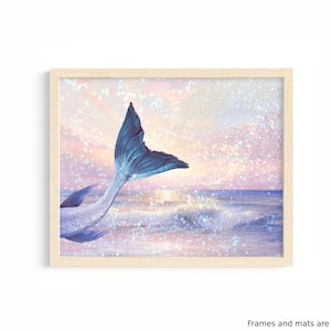 mermaid decor girl&#39;s bathroom baby girl nursery mermaid tail art print blue purple wall art mermaid bedroom wall print whimsical artwork
