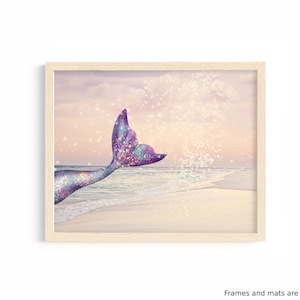 mermaid art print girl bathroom wall art under the sea mermaid decor little girl bedroom nursery beach cottage decor purple pink wall art