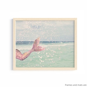 Pink Mermaid Tail Art Print: Pastel Girl Room Decor