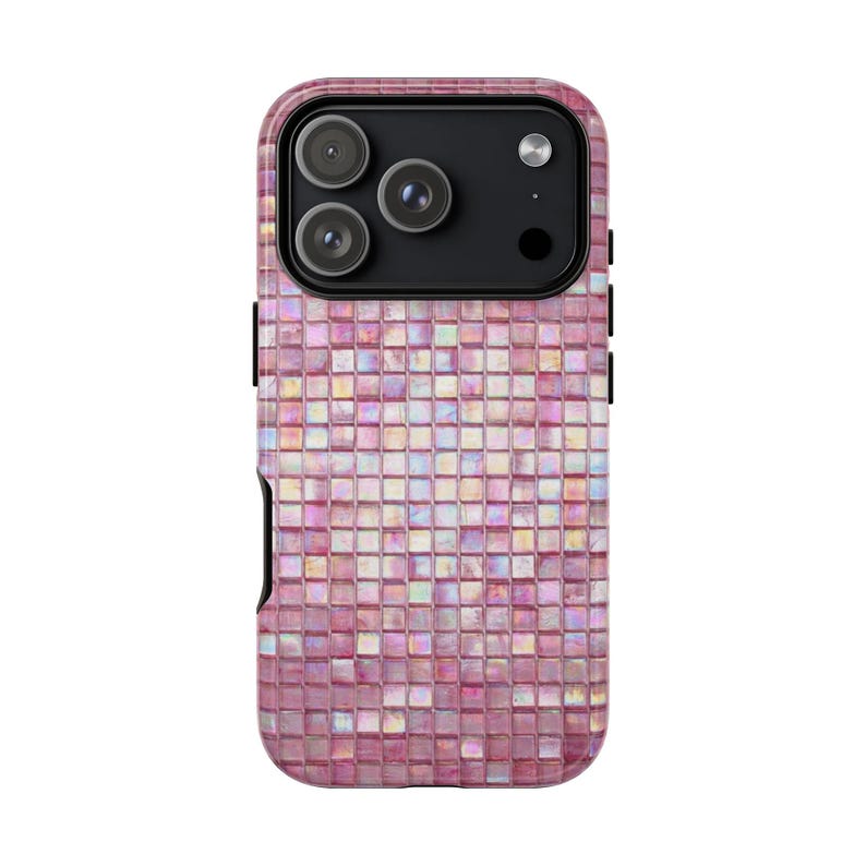 Iridescent Pink Mosaic Tile Phone Case | Dual Layer Protection image 1