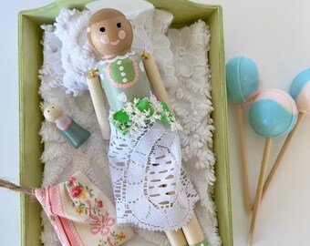 Vintage style wooden doll with movable arms and legs