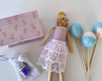 Wooden ballerina doll with movable arms and legs