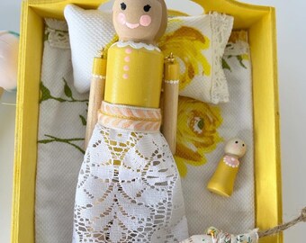 Vintage style wooden doll with movable arms and legs