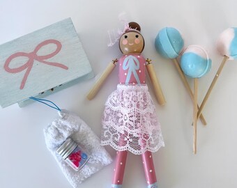 Wooden ballerina doll with movable arms and legs