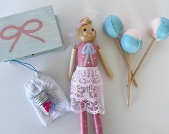 Wooden ballerina doll with movable arms and legs