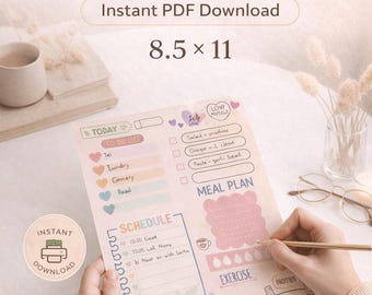 Planner Printable,To-Do List,Kawaii Pastel Daily Planner,Cozy Mom Organizer