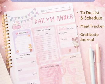 Daily planner printable,Pastel planner page,8.5x11 PDF,Task,Schedule,Meal Tracker,Instant Download