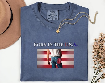 Camiseta unisex con colores cómodos del 4 de julio de Bruce Springsteen, teñida en prenda.