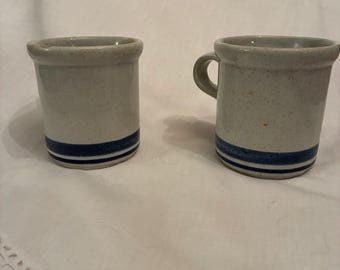 Set of 2 Blue Stripe McCoy Pottery Coffee Mugs