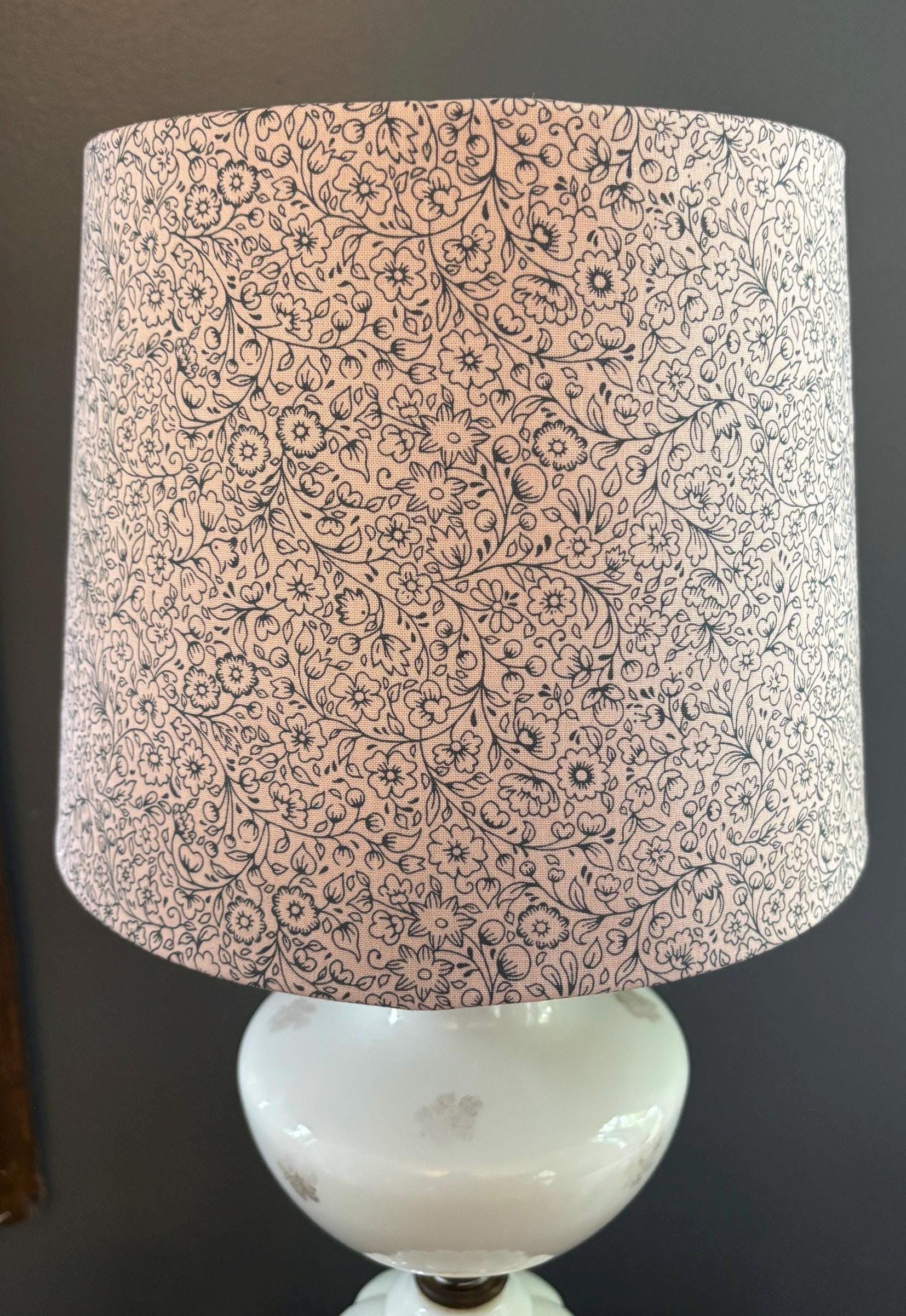 Liberty of London fabric covered drum lampshade in Pink and Navy Garden Silhouette Lasenby cotton fabric