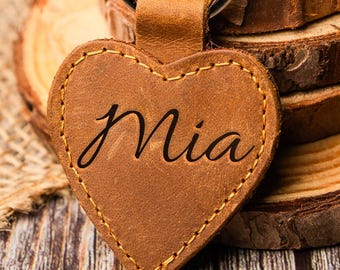 Personalized Leather Heart Keychain: Custom Initial Keyring