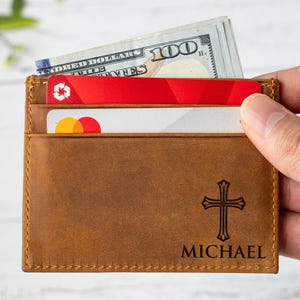 Personalized Bible Verse Card Holder – Custom Leather Credit Card Wallet for Men & Women, Christian Gift, Religious Gift Idea