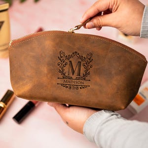 Personalized Leather Makeup Bag: Custom Laser Engraved Cosmetic Bag