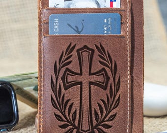 Engraved Leather Wallet, Custom Bible Verse, Christian Gift