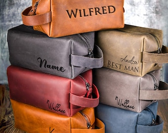 Personalized Leather Dopp Kit: Engraved Toiletry Bag, Travel Gift