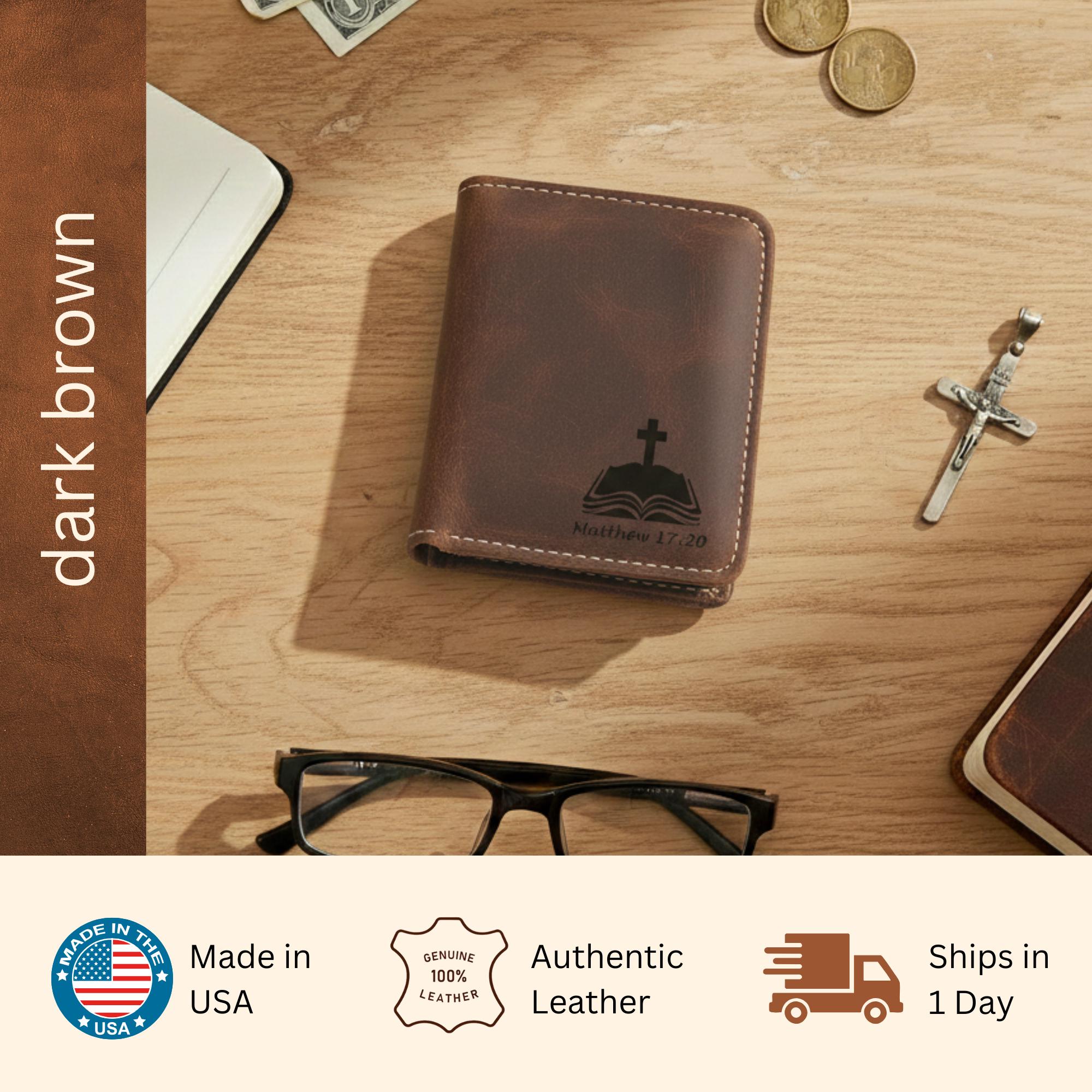 Biblical Leather Card Holder, Bible Verse Engraved Slim Wallet ...